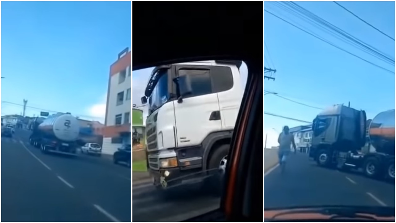 Caminhoneiro atravessa caminhão em rodovia para tirar satisfação com motorista