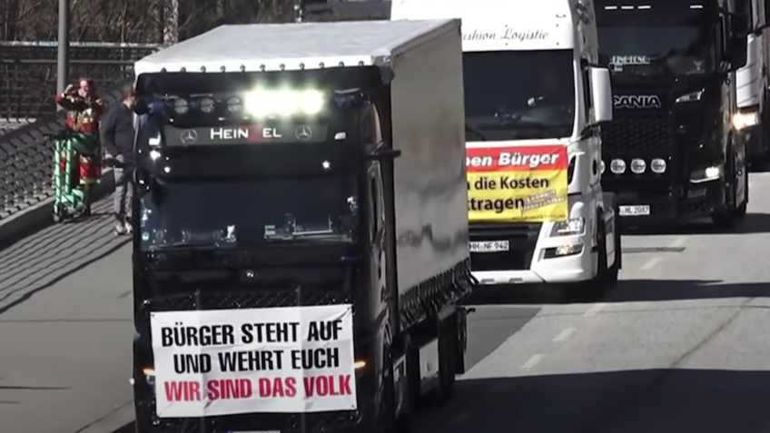 Na Alemanha os caminhoneiros fazem um ato contra o aumento dos combustíveis