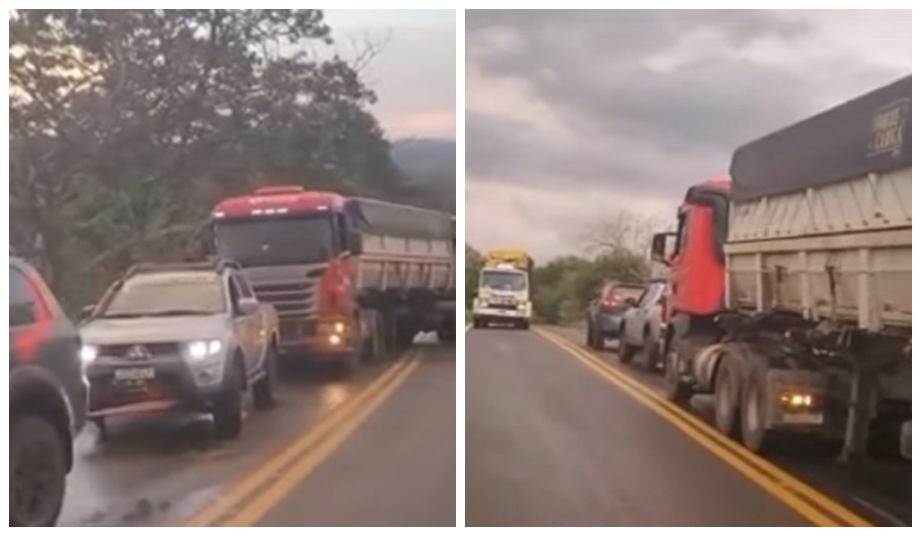 Duas caminhonetes tira caminhoneiro do sufoco surpreendentemente
