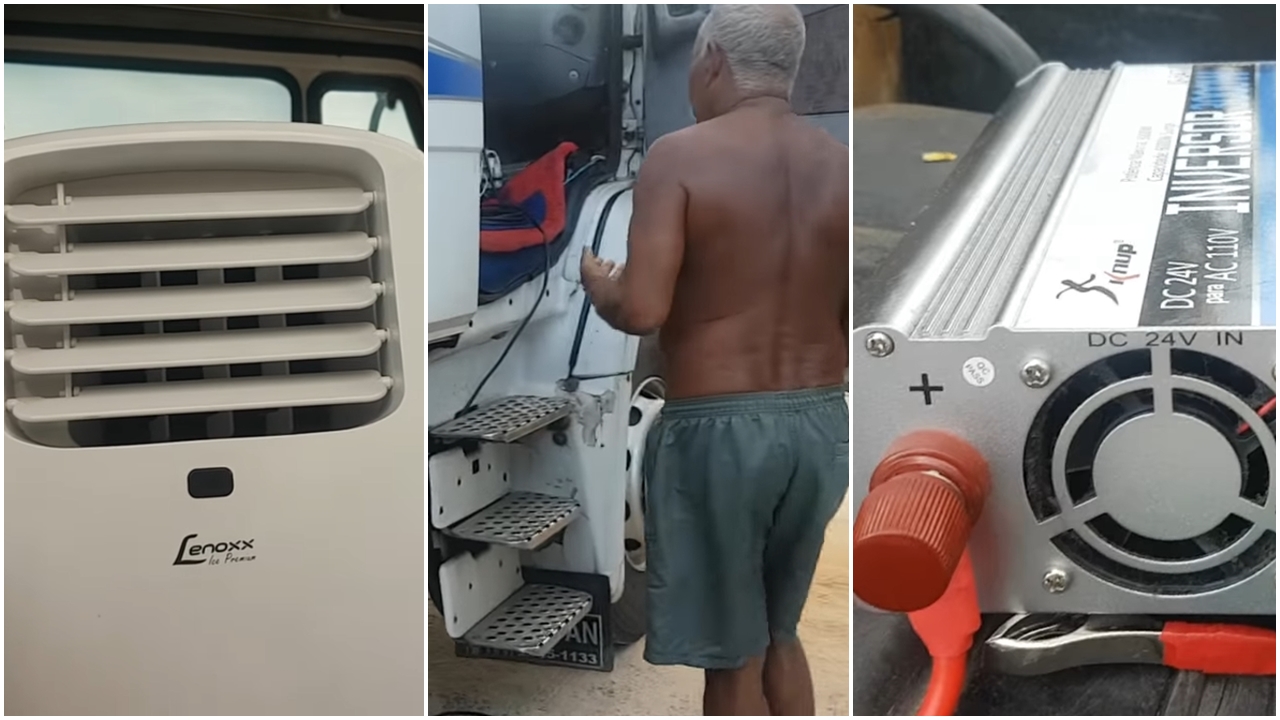 Caminhoneiro adaptou um ar condicionado residencial em seu caminhão
