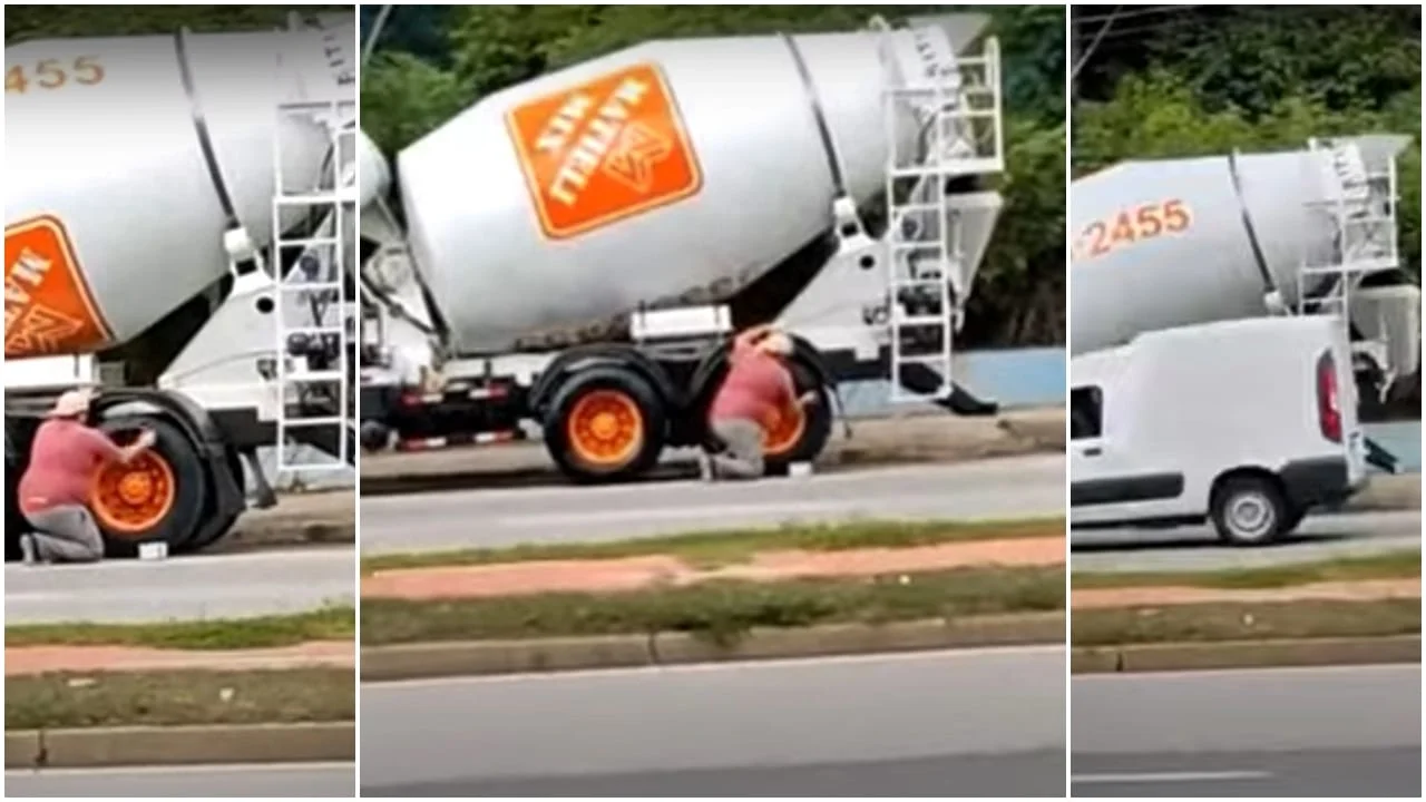 Caminhoneiro é flagrado limpando seu caminhão de trabalho