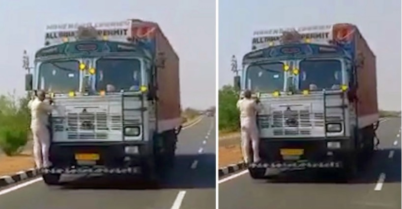 Na índia caminhoneiro percorreu cerca de 15 quilômetros com funcionário de pedágio para não pagar 