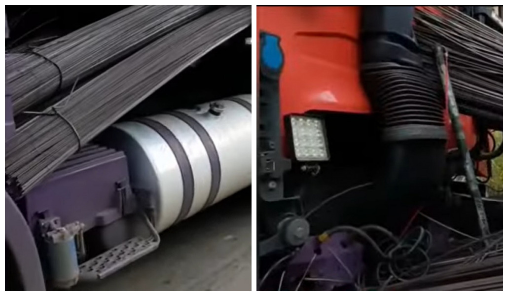 Vídeo mostra carga de ferro quase perfuro cabine de caminhão