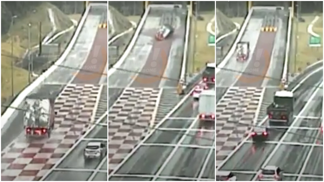 Video:Caminhoneiro sem freio quase erra área de escape em serra do PR