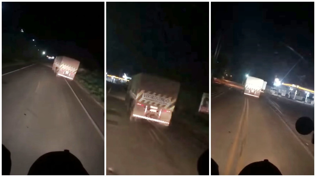 Motorista de caminhão supostamente embriagado anda em zig zag derramando carga até tombar